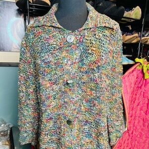 River Colorful Knit Button-Up Cable Knit Cardigan Size Large